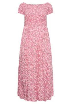 YOURS Curve Pink Ditsy Floral Bardot Maxi Dress -Saga Dresses Shop b1116bb4 0706 49 137341 X