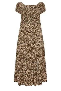 YOURS Curve Brown Leopard Print Shirred Maxi Dress -Saga Dresses Shop b12a32b6 566a 44 137345 X