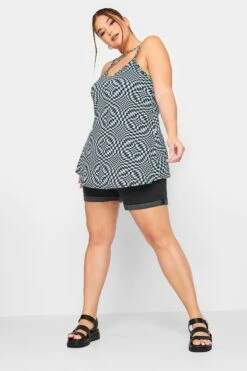 LIMITED COLLECTION Curve Blue Checkerboard Print Strap Detail Cami Top