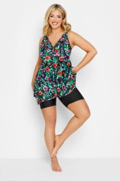 YOURS Curve Black High Waist Swim Shorts