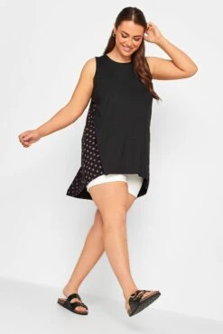 YOURS Curve Black Back Polka Dot Print Vest Top