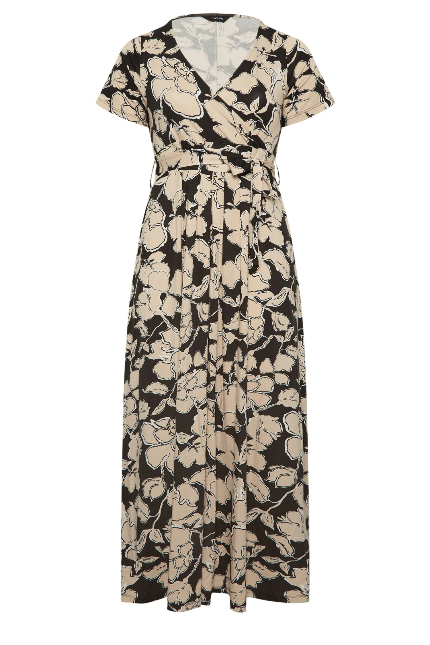 YOURS Curve Black & Beige Brown Floral Wrap Front Tie Maxi Dress 5 YOURS Curve Black & Beige Brown Floral Wrap Front Tie Maxi Dress - Image 5