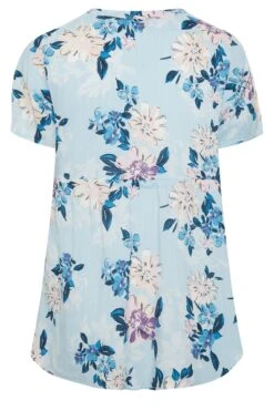 YOURS Curve Blue Floral Short Sleeve Shirt -Saga Dresses Shop b25e787e 25f4 4b 301182 Y