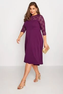 YOURS LONDON Curve Purple Lace Sweetheart Midi Dress