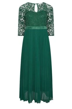 YOURS LONDON Curve Forest Green Lace Pleated Maxi Dress -Saga Dresses Shop b3151cf5 9a4f 47 161902 X