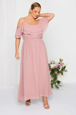 YOURS LONDON Curve Pink Bardot Ruffle Maxi Dress -Saga Dresses Shop b31d6ffe 104f 43 161880 E