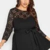 YOURS LONDON Curve Black Lace Sweetheart Peplum Top