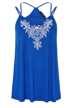 YOURS Curve Blue Embroidered Neck Vest Top -Saga Dresses Shop b34f2f4f 5ebe 4f 300920 X