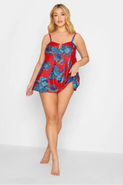 YOURS Curve Red Palm Leaf Tankini Top -Saga Dresses Shop b40f5185 d58e 48 150284 H