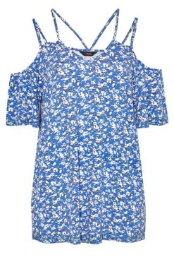 YOURS Curve Blue Floral Strappy Cold Shoulder Top -Saga Dresses Shop b46a2096 ec4e 47 300808 X