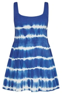 YOURS Curve Blue Tie Dye Shirred Peplum Vest Top -Saga Dresses Shop b48a43b1 0533 47 131608 X