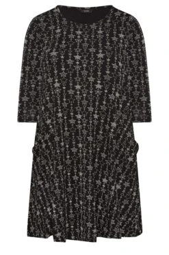 YOURS Curve Black Star Print Drape Pocket Mini Dress -Saga Dresses Shop b521fb33 0502 40 301909 X