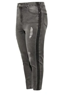 YOURS Curve Black Contrast Side Ripped Stretch Skinny AVA Jeans -Saga Dresses Shop b5779041 5ea6 42 143015 Z1