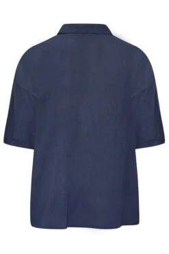 YOURS Curve Navy Blue Short Sleeve Crinkle Shirt -Saga Dresses Shop b581e92d 989a 40 131894 Y