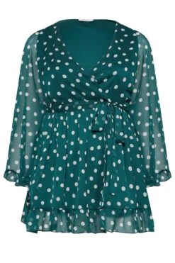 YOURS LONDON Curve Dark Green Polka Dot Wrap Top -Saga Dresses Shop b592669d 2fb8 40 162210 X