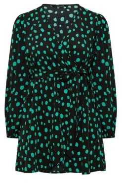 YOURS Curve Black & Green Dalmatian Print Wrap Top -Saga Dresses Shop b5a39299 a151 46 131686 X
