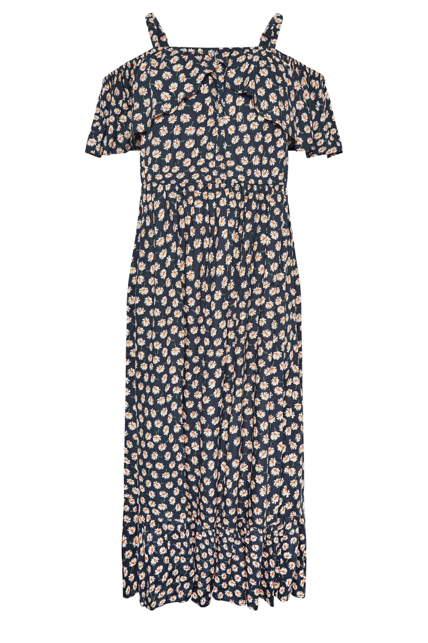 LIMITED COLLECTION Curve Navy Blue Daisy Print Cold Shoulder Dress 7 LIMITED COLLECTION Curve Navy Blue Daisy Print Cold Shoulder Dress - Image 7