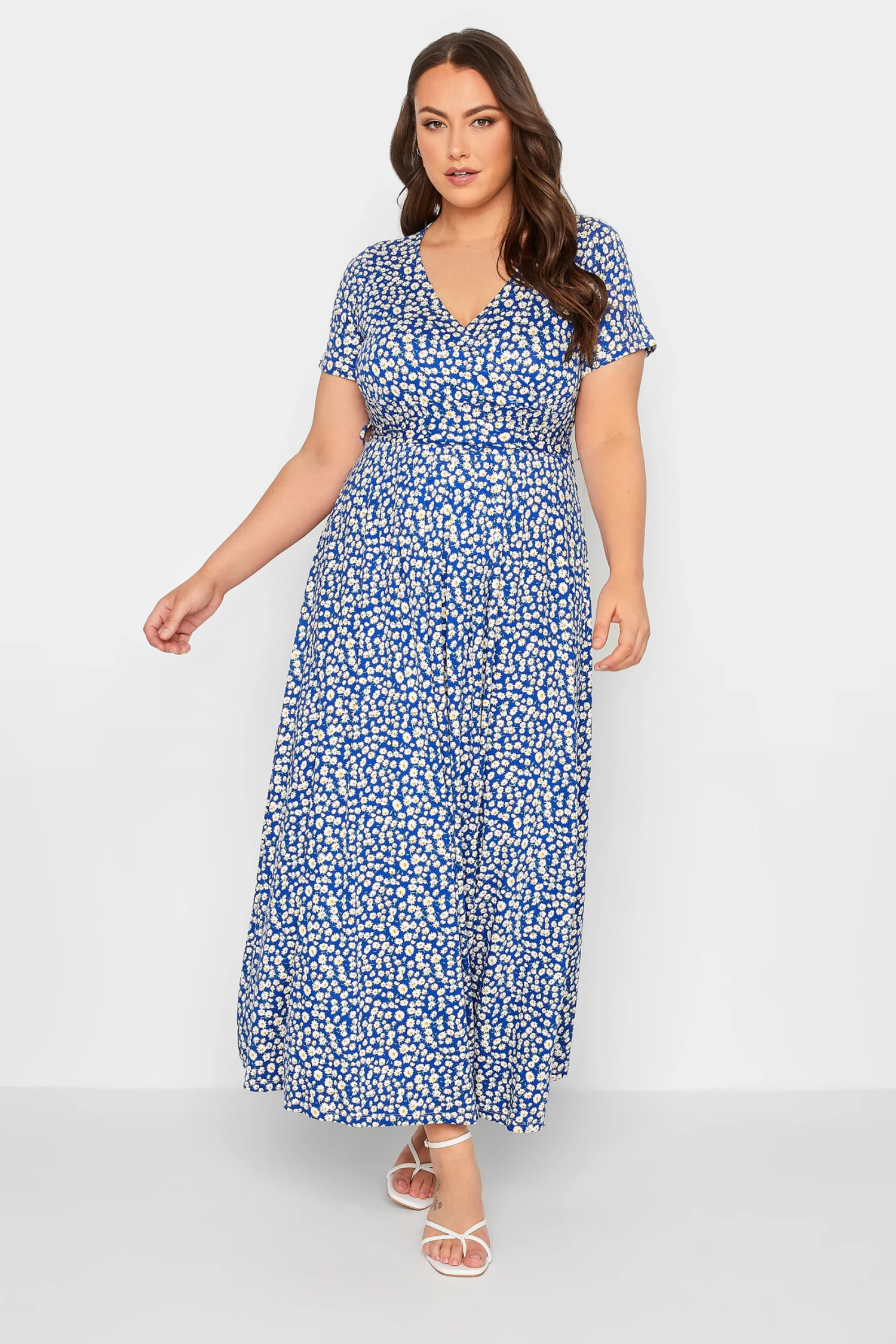 YOURS Curve Blue Ditsy Floral Wrap Dress 1 YOURS Curve Blue Ditsy Floral Wrap Dress