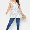 YOURS LONDON Curve White Floral Bardot Peplum Top