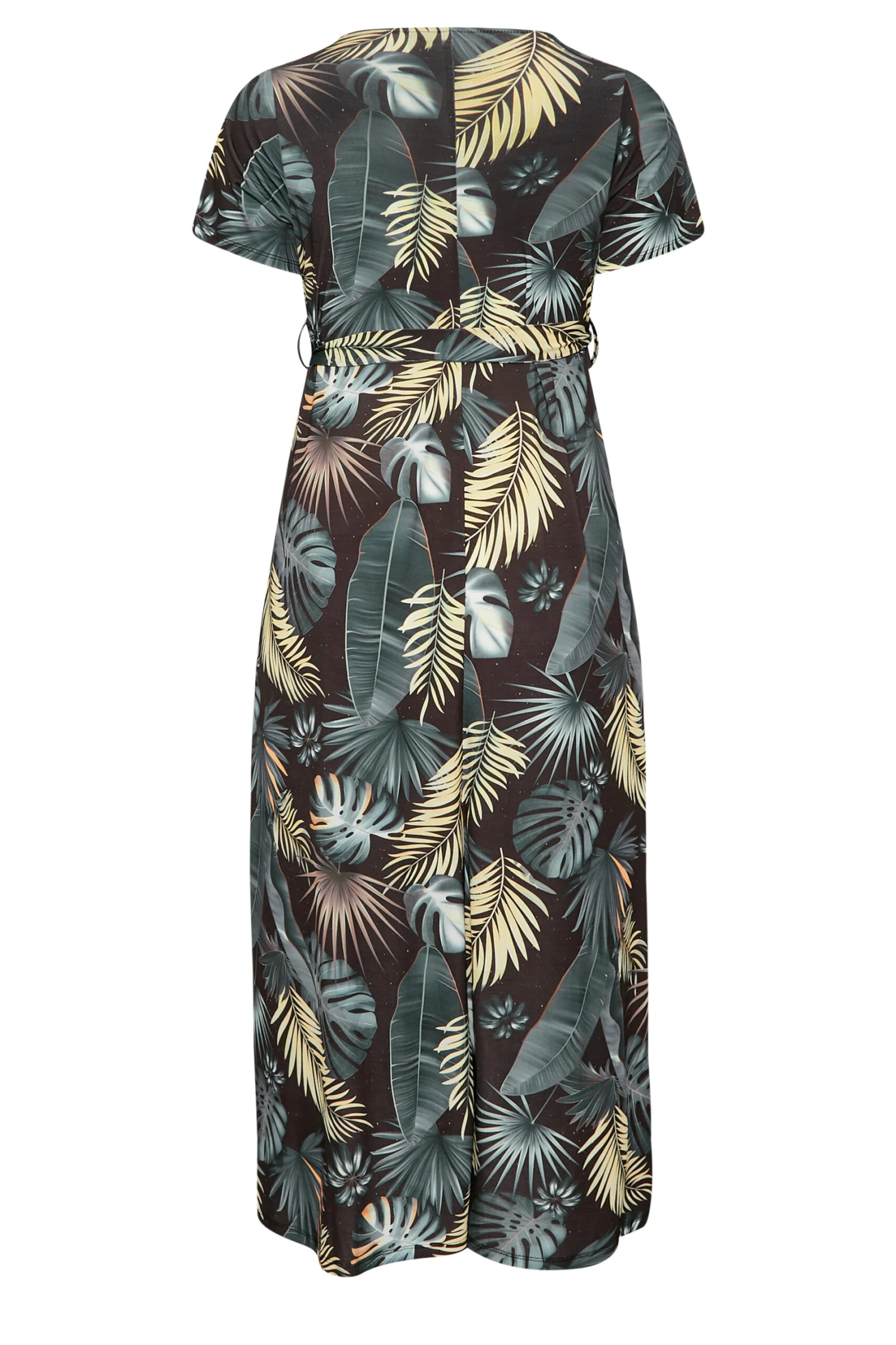 YOURS Curve Black Tropical Leaf Print Wrap Dress 6 YOURS Curve Black Tropical Leaf Print Wrap Dress - Image 6
