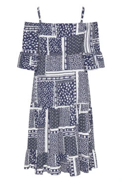 LIMITED COLLECTION Curve Navy Blue Patchwork Print Cold Shoulder Dress 11 LIMITED COLLECTION Curve Navy Blue Patchwork Print Cold Shoulder Dress -Saga Dresses Shop b6364ad3 08dd 4b 217037 Y