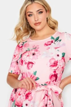 YOURS LONDON Curve Pink Floral Print Skater Dress -Saga Dresses Shop b6698800 d63b 4a 162215 C