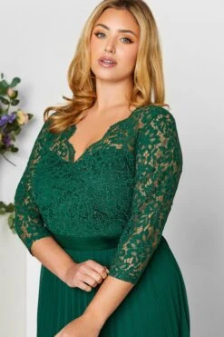 YOURS LONDON Curve Forest Green Lace Pleated Maxi Dress -Saga Dresses Shop b6ea98fa b5bc 40 161902 D