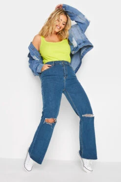 YOURS Curve Mid Blue Ripped Stretch Wide Leg Jeans