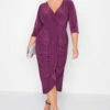 YOURS LONDON Curve Purple Ruffle Wrap Bodycon Dress