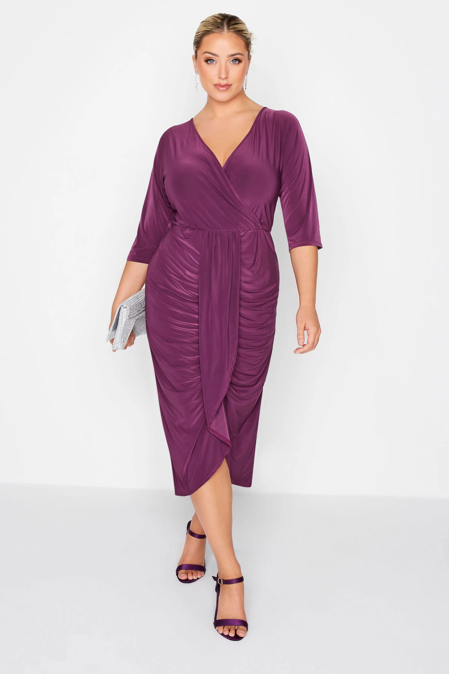 YOURS LONDON Curve Purple Ruffle Wrap Bodycon Dress 1 YOURS LONDON Curve Purple Ruffle Wrap Bodycon Dress