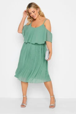 YOURS LONDON Curve Green Pleated Overlay Midi Dress