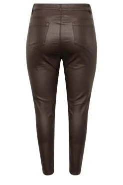 YOURS Curve Chocolate Brown Coated Skinny Stretch AVA Jeans -Saga Dresses Shop b969f561 69cf 47 143055 Y