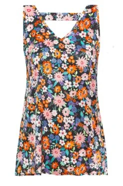 YOURS Curve Black Floral Print Satin Vest Top -Saga Dresses Shop b99b33bf e70d 46 131613 X