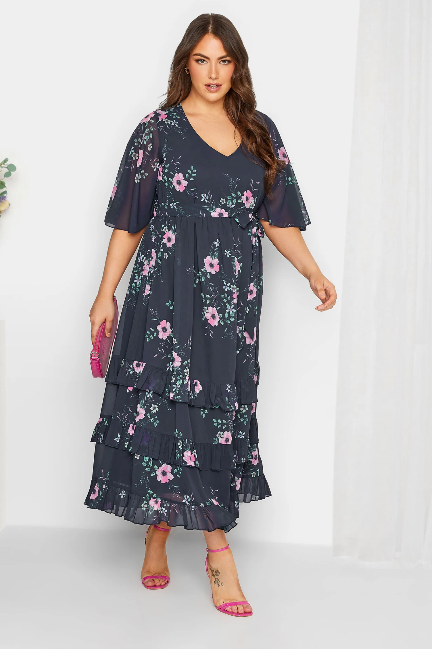 YOURS LONDON Curve Navy Blue Floral Ruffle Hem Maxi Dress 2 YOURS LONDON Curve Navy Blue Floral Ruffle Hem Maxi Dress - Image 2