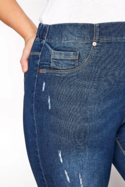 YOURS FOR GOOD Curve Indigo Blue Distressed JENNY Stretch Cropped Jeggings -Saga Dresses Shop ba61a7f0 863c 40 144319 D