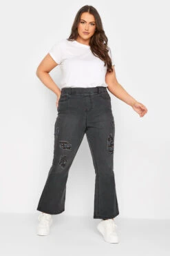 YOURS Curve Black Washed Ripped Pull-On HANNAH Bootcut Jeggings