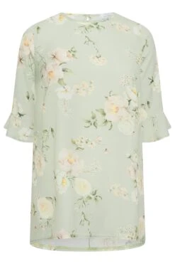 YOURS LONDON Curve Light Green Floral Tunic Top -Saga Dresses Shop ba75b6a2 fb32 40 162162 X