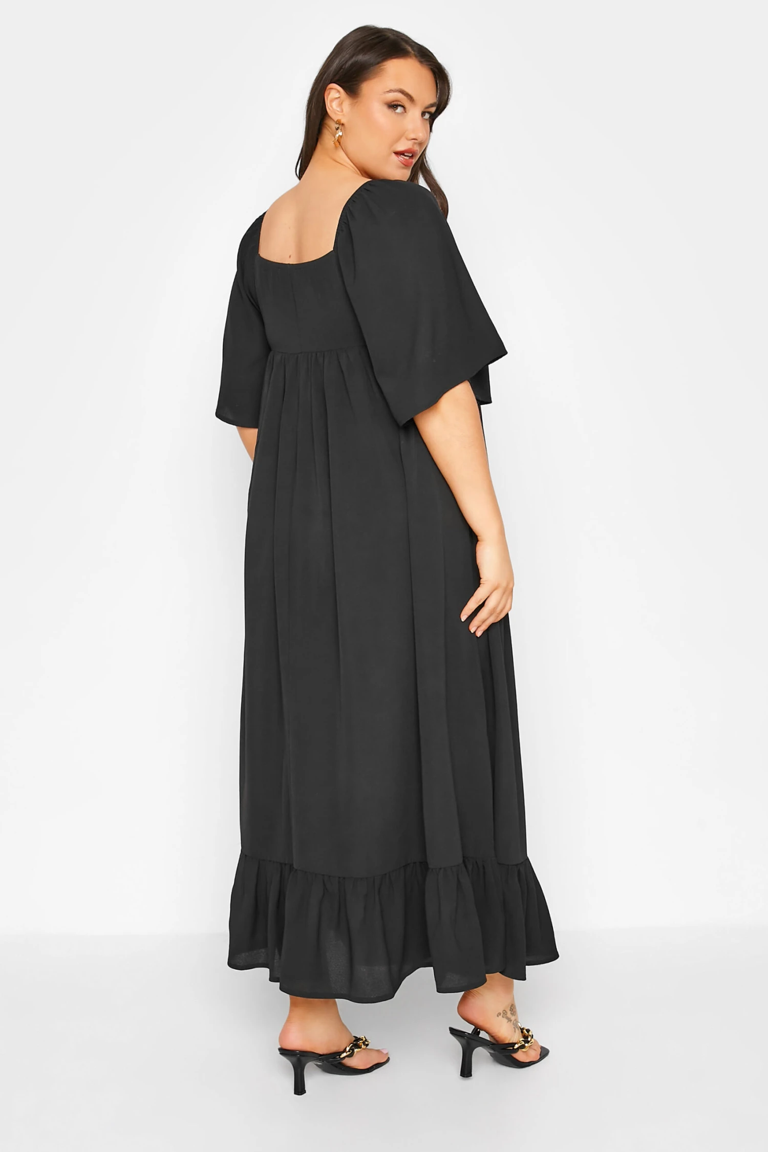 LIMITED COLLECTION Curve Black Ruched Angel Sleeve Dress 2 LIMITED COLLECTION Curve Black Ruched Angel Sleeve Dress - Image 2