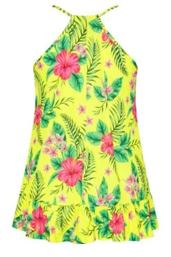 YOURS Curve Bright Yellow Tropical Print Frill Hem Cami Top -Saga Dresses Shop bb544818 d3f3 40 300715 Y