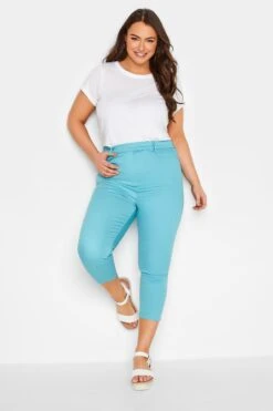 YOURS Curve Aqua Blue Cropped Stretch GRACE Jeggings