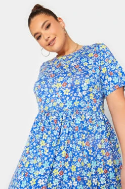 YOURS Curve Blue Floral Smock Dress -Saga Dresses Shop bbed25e8 2a5b 4e 302230 D