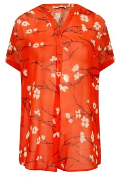 YOURS Curve Orange Floral Half Placket Shirt 10 YOURS Curve Orange Floral Half Placket Shirt -Saga Dresses Shop bbeffc3e 5da5 47 131954 X