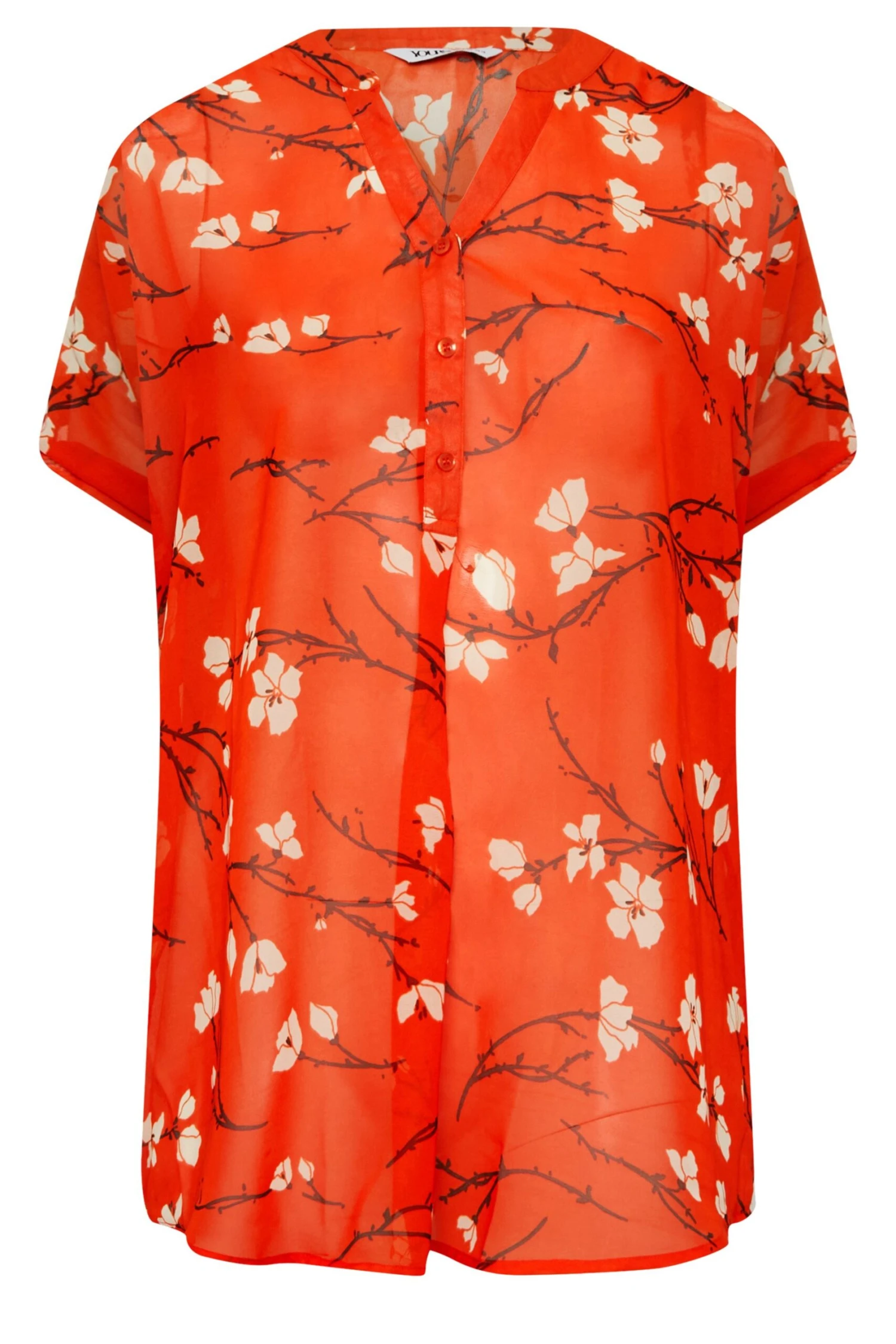 YOURS Curve Orange Floral Half Placket Shirt 5 YOURS Curve Orange Floral Half Placket Shirt - Image 5