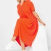 LIMITED COLLECTION Curve Orange Ribbed Peplum Midi Dress