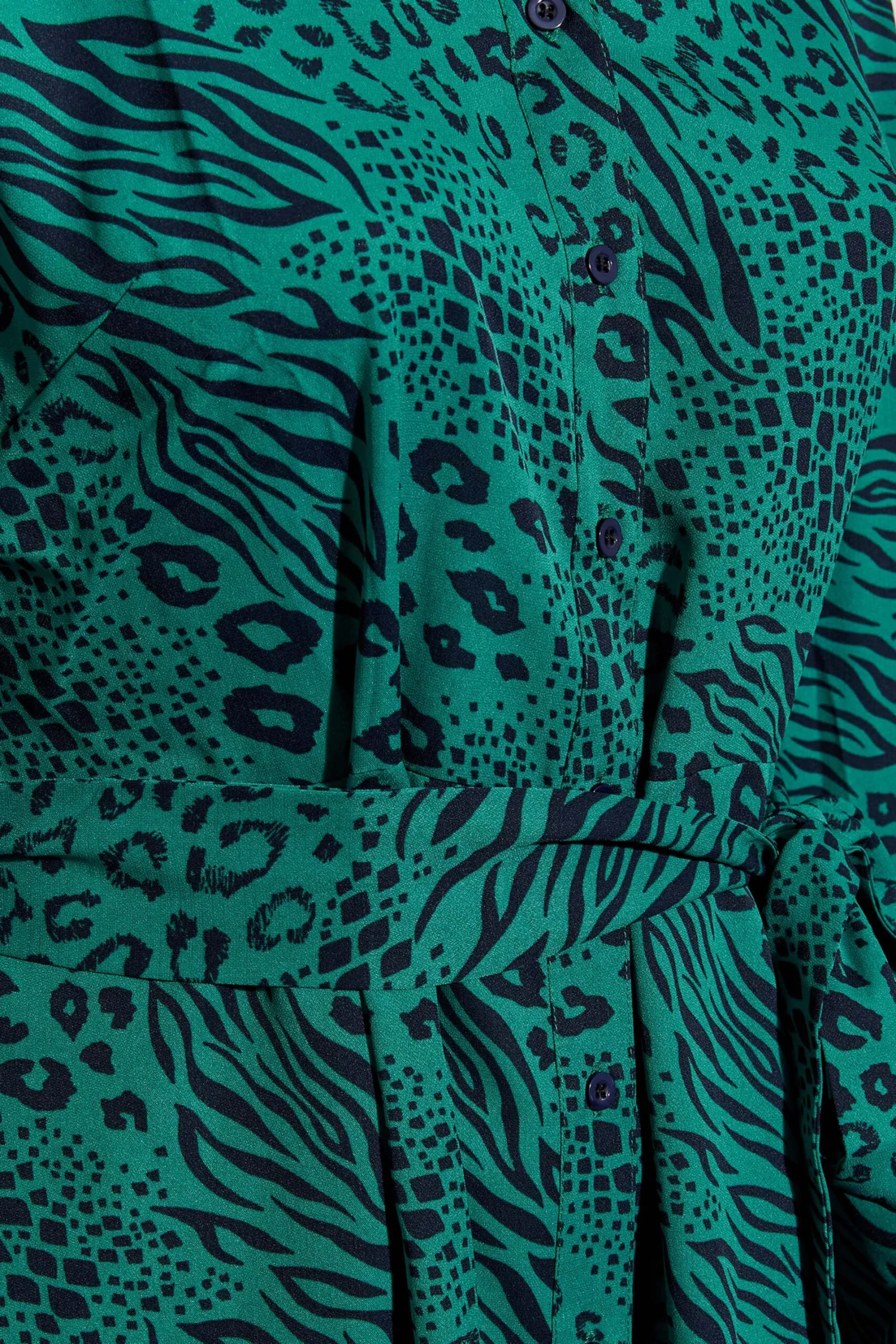 YOURS LONDON Curve Green Animal Print Shirt Dress 4 YOURS LONDON Curve Green Animal Print Shirt Dress - Image 4