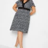 YOURS Curve Black Ditsy Print Lace Detail Dress