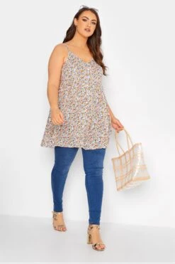 YOURS Curve White Floral Peplum Cami Top