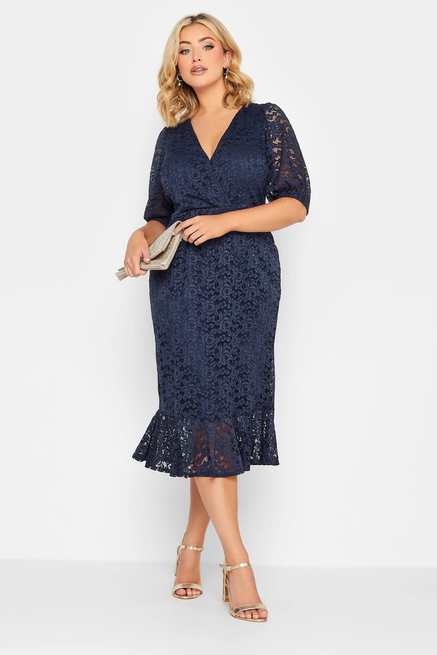 YOURS LONDON Navy Blue Lace Wrap Dress 1 YOURS LONDON Navy Blue Lace Wrap Dress