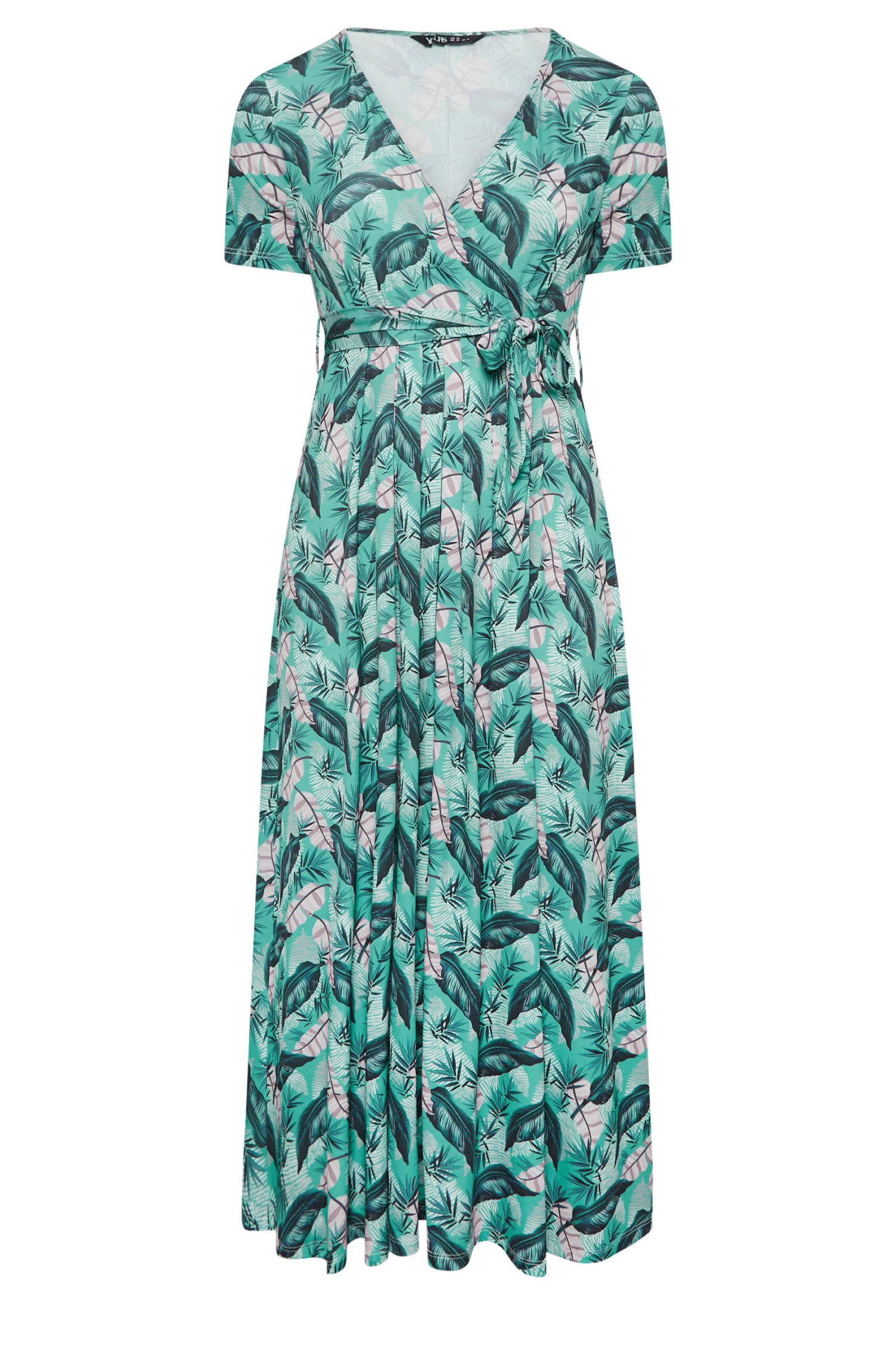 YOURS Curve Light Blue Leaf Print Maxi Wrap Dress 5 YOURS Curve Light Blue Leaf Print Maxi Wrap Dress - Image 5