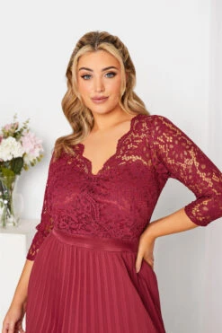 YOURS LONDON Curve Burgundy Red Lace Pleated Maxi Dress -Saga Dresses Shop be68ca9d d33e 46 161009 D